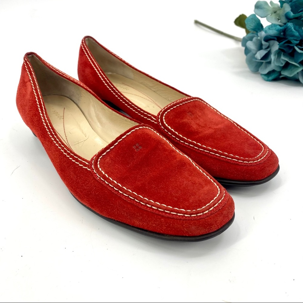 Kate Spade RED suede flats Loafers  8.5N 8 1/2 Narrow